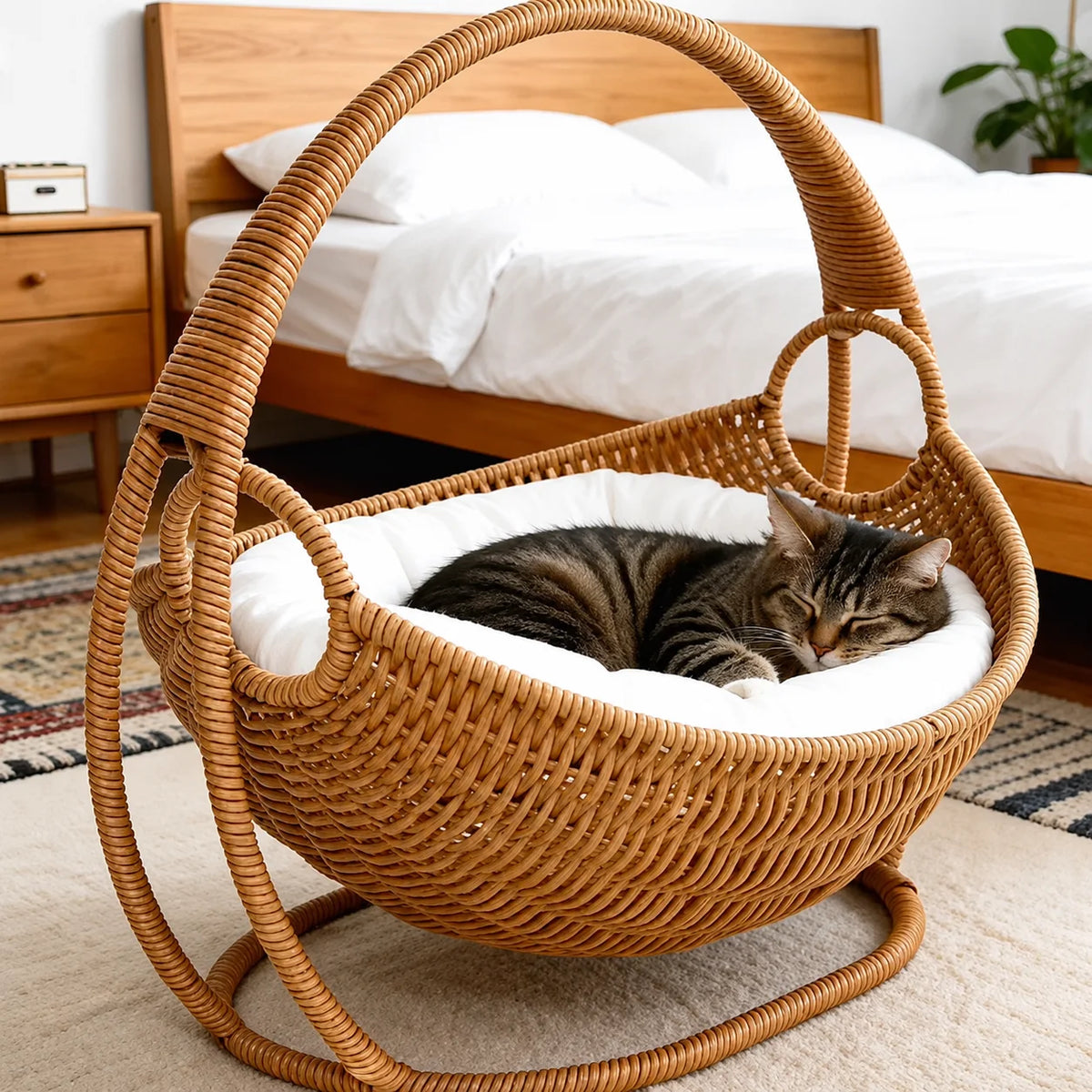 Faux-Woven Cat Cave Bed - Waterproof Basket House
