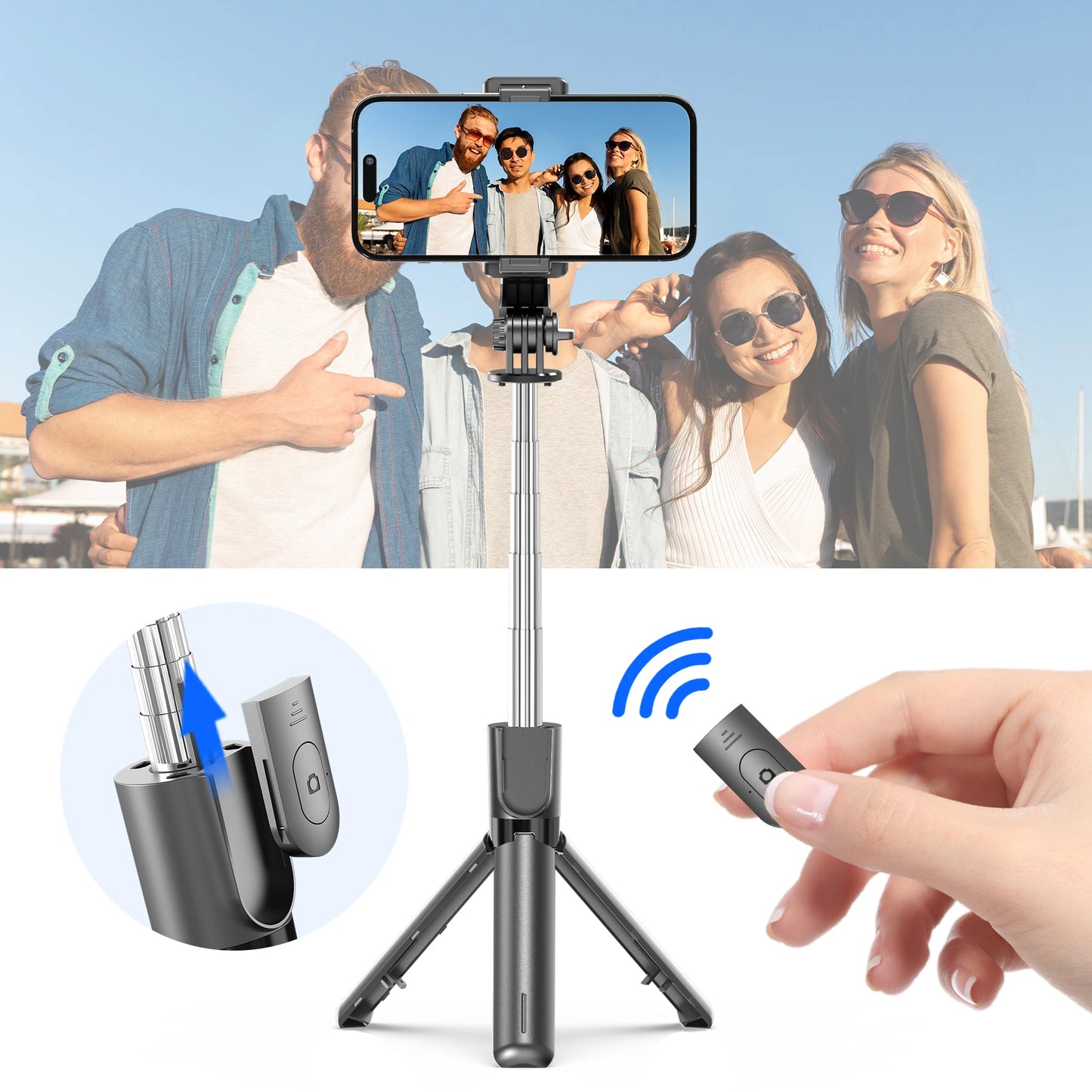 F01 Portable 6 Section Extendable Tripod Stand Lightweight Detachable Phone Holder 360 Degree Rotatable Bluetooth Selfie R