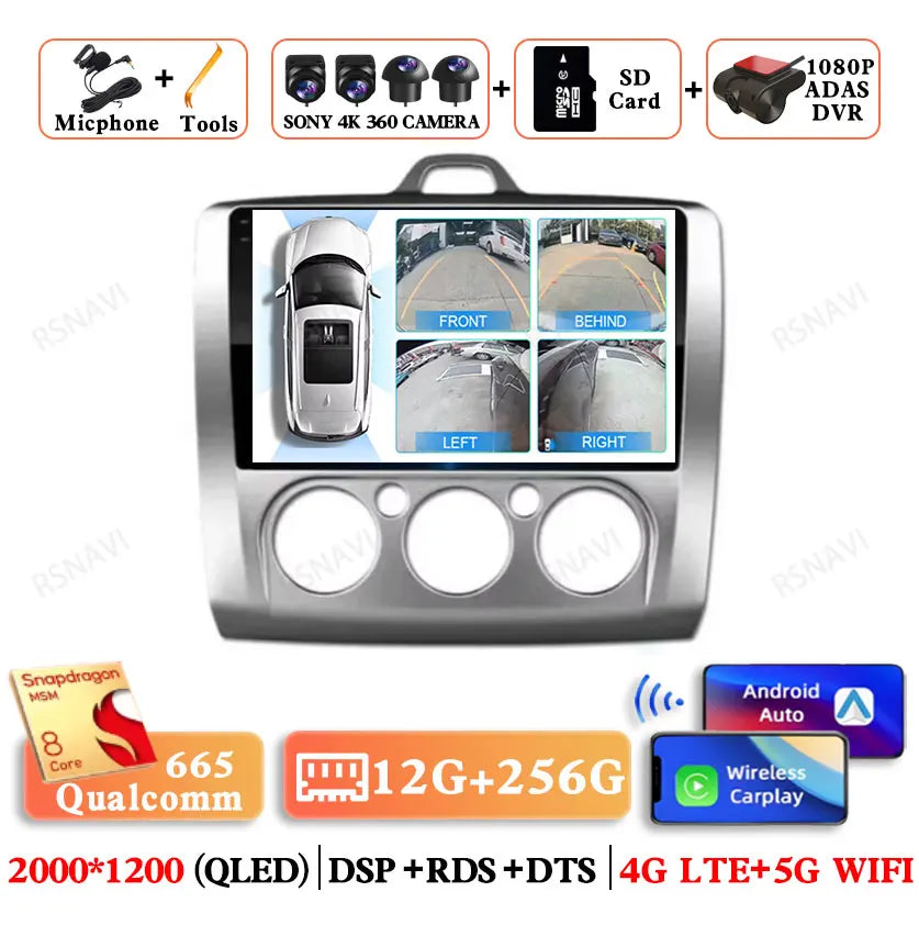 Android 14 Head Unit with CarPlay for Ford Focus 2/3 Mk2/Mk3 (2004-2011)