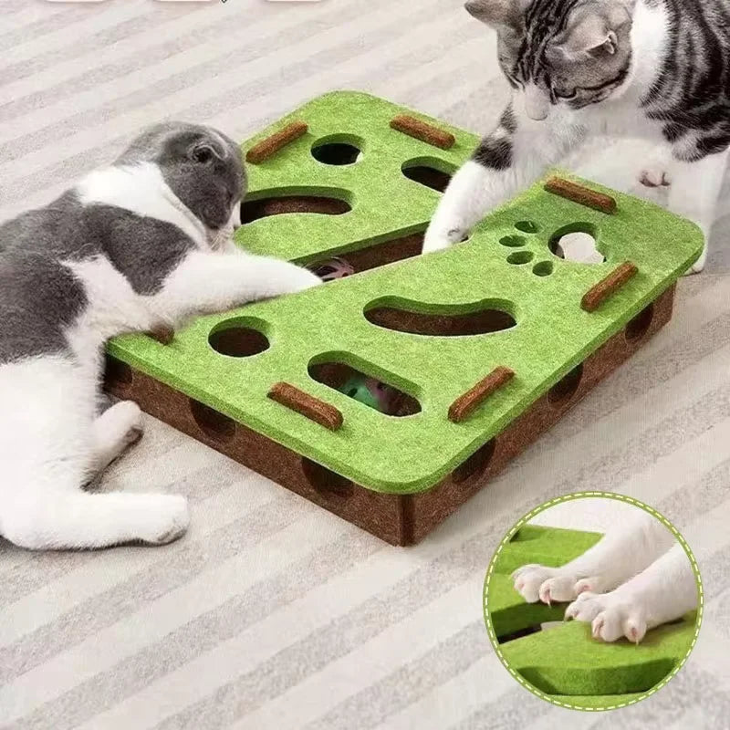 Pet cat entertainment maze ball-digging toy, self-entertainment artifact, claw-sharpening toy, felt cat teaser box, bell ball
