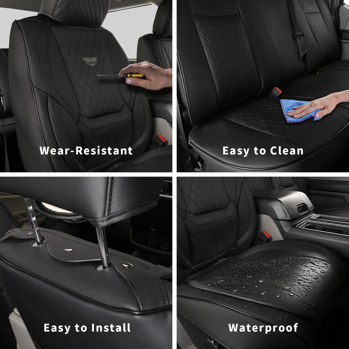 EKR Universal Car Seat Covers 5 Seats Full Set For Toyota Honda Lexus Ford Kia Hyundai Audi Waterproof Leather Auto Seat Protection All-Season Universal Fit Most Car Sedan SUV Car Accessories