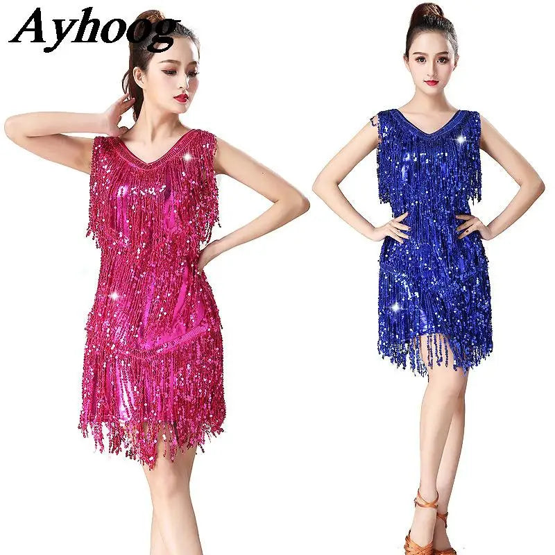 Women's sequin tassel Latin dance dress