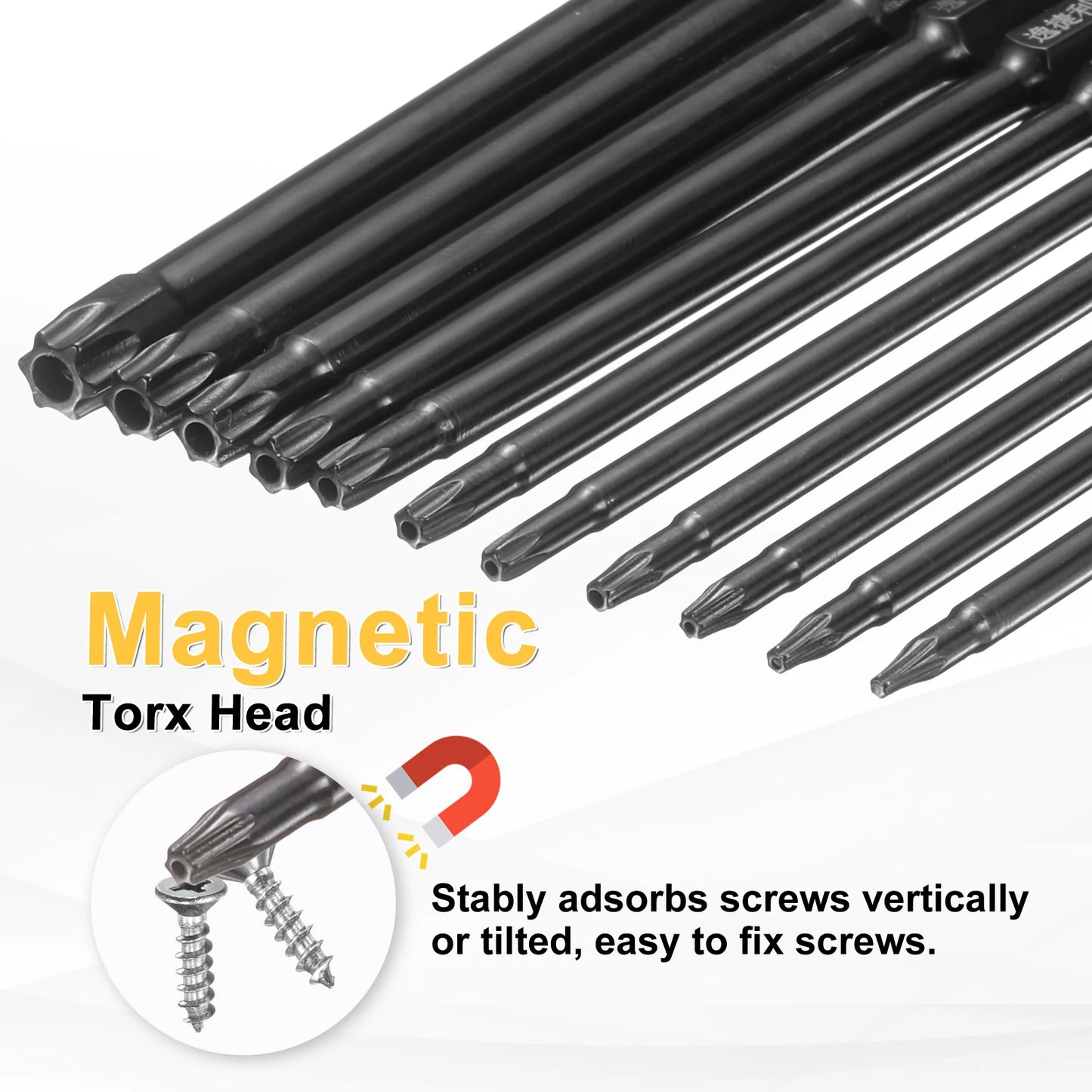 3pcs T6 T7 T8 T9 T10 T15 T20 T25 T27 T30 T40 Torx Screwdriver Bit 1/4" Hex Shank 75mm/100mm Magnetic Tamper Proof Star Hex Bits