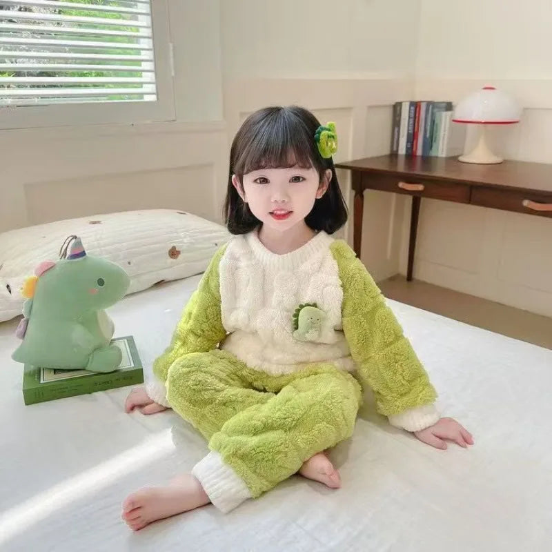 Kids Cartoon Print Coral Fleece Pajamas - Two-Piece Winter Set - photo 4
