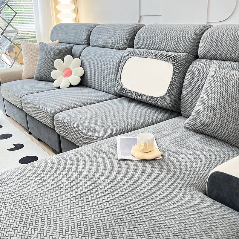 1pc Jacquard Sofa Slipcover Twill Pattern Elastic Sofa Covers Furniture Protector for Bedroom Office Living Room Home Decor