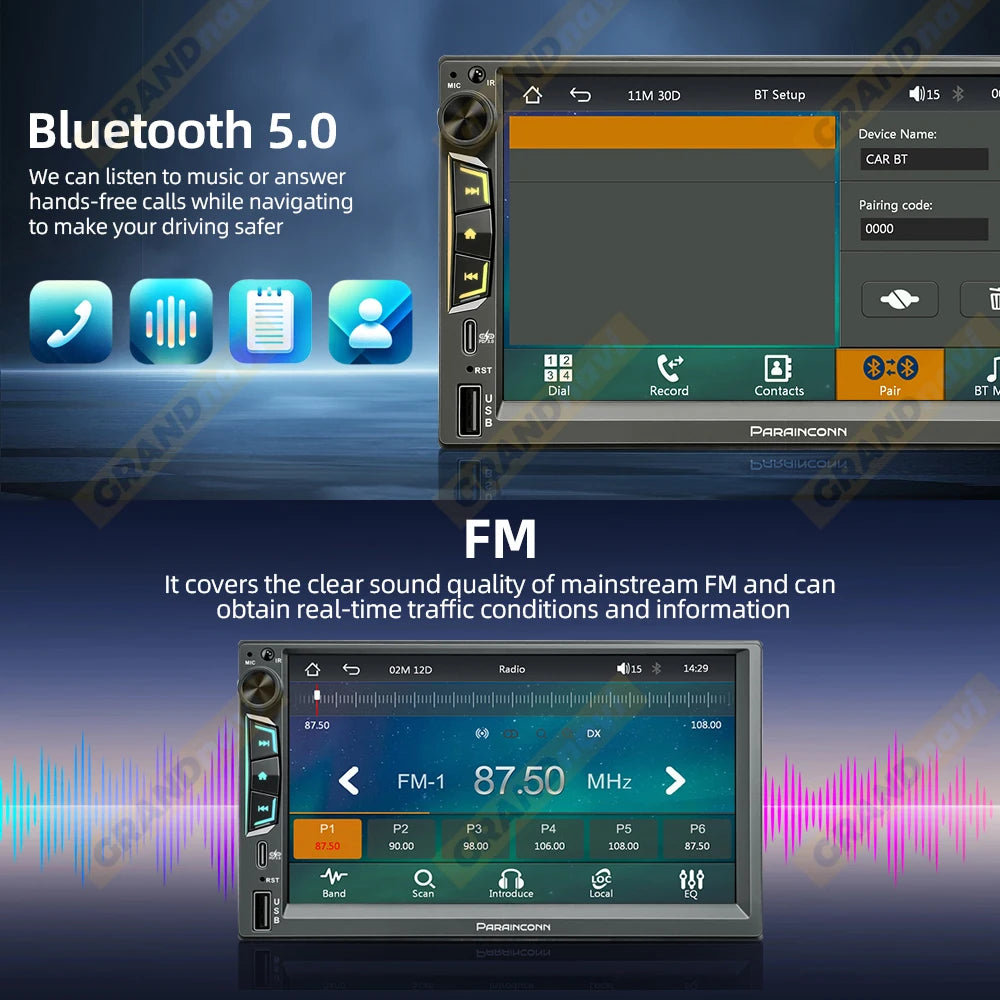 2DIN 7inch Car Radio MP5 Player Wireless CarPlay Android Auto Mirrorlink Touch Screen Bluetooth FM Stereo PD3.0 Fast Charging