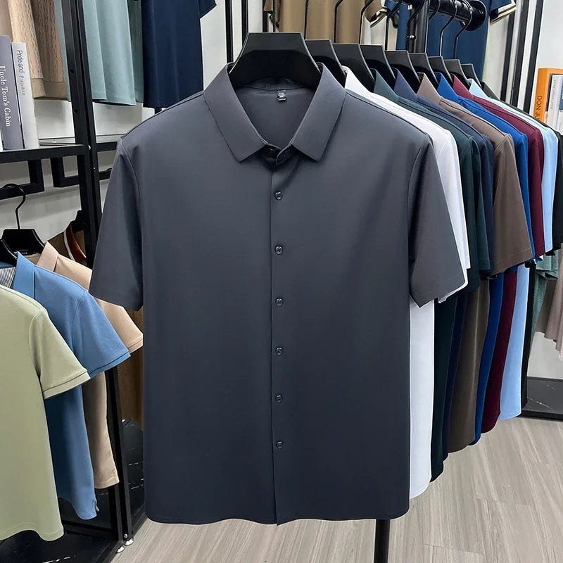 Men's Ice-Silk Dress Shirt - Short Sleeve, Wrinkle-Free Commute