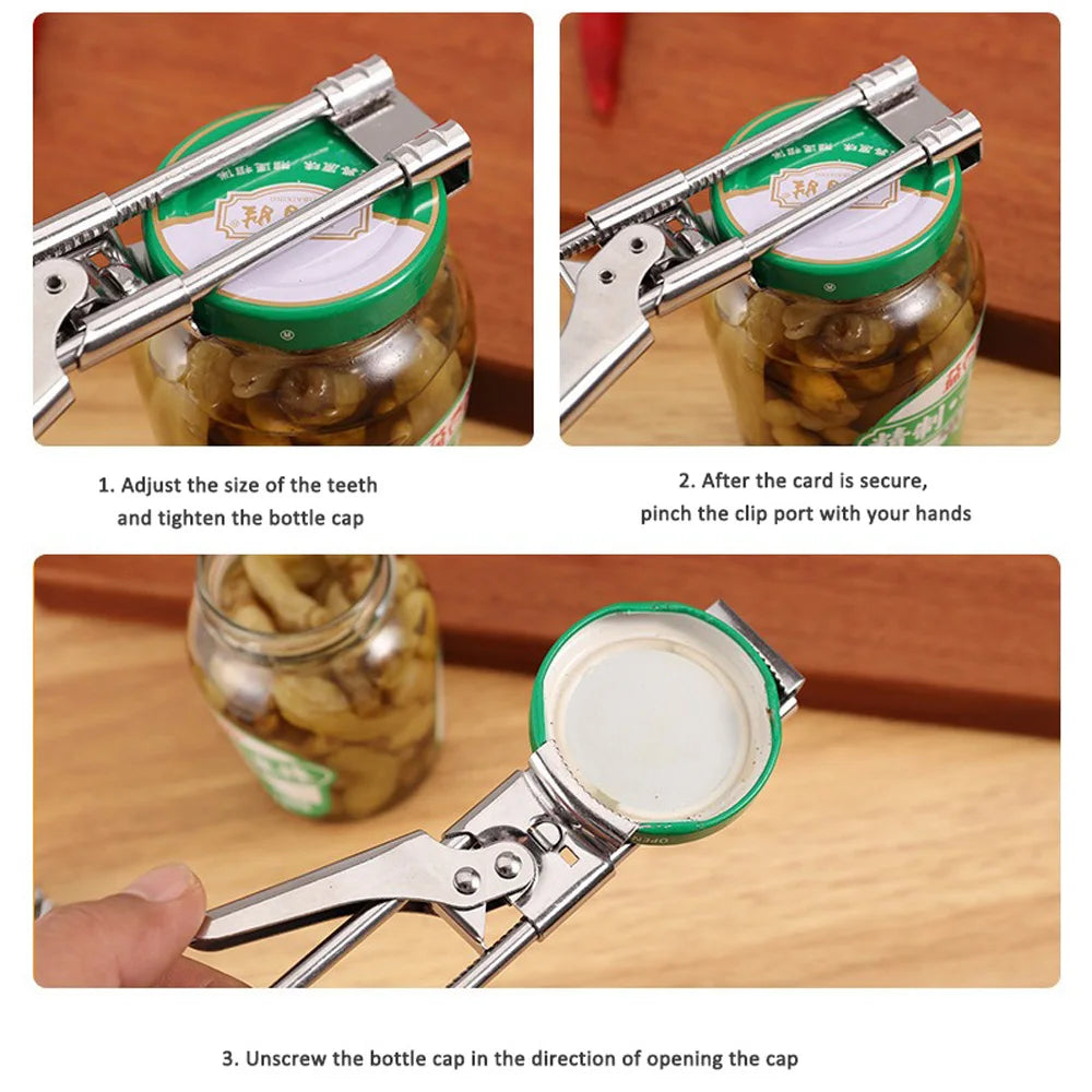 New Adjustable Stainless Steel Can Opener Rotating Non-slip Bottle Opener Twist Multifunctional Manual Can Opener Kitchen Tool