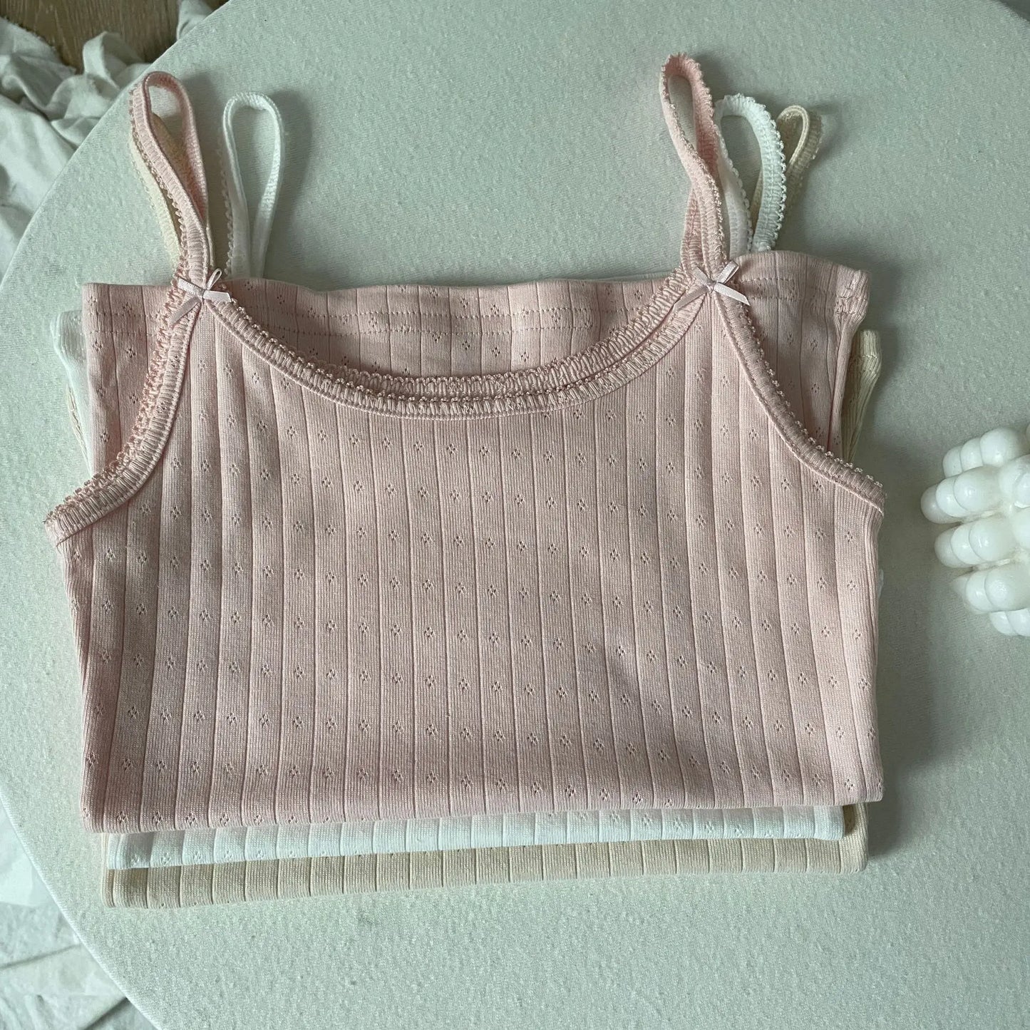 Bows Eyelet Sweet Slim Tank Top Women Lace Trim Cotton Sleeveless Summer Camis Vests Sweet Preppy Style Solid Crop Top Y2k
