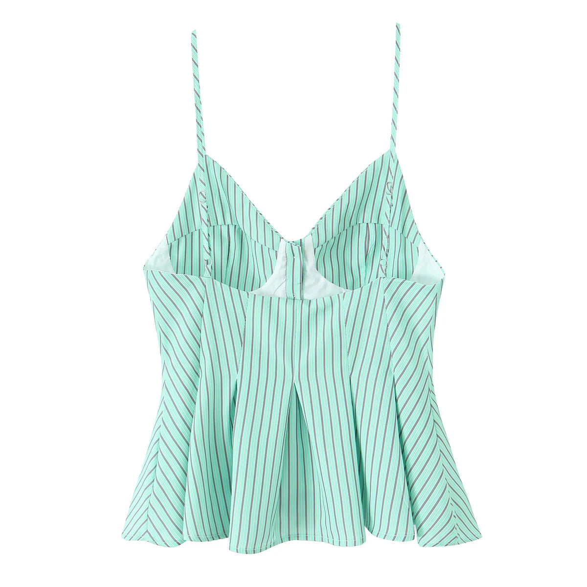 DUOPERI Women 2026 New Fashion Poplin Striped Backless Camisole Thin Straps V-Neck Female Chic Lady Casual Mujer Tops