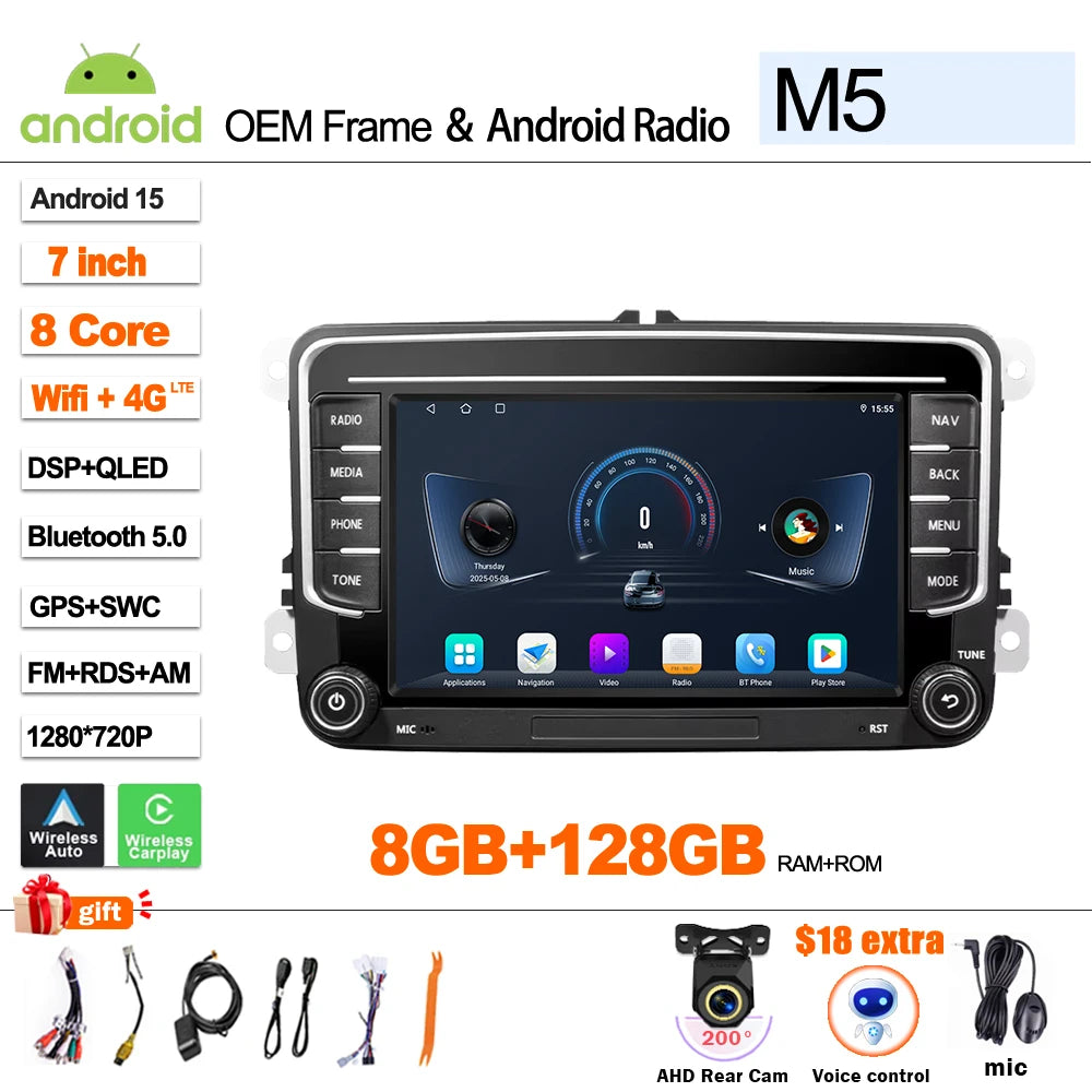 Car Stereo with Apple CarPlay & Android Auto, Compatible with VW CC, Passat B7, Polo, Golf 5 6 & Jetta