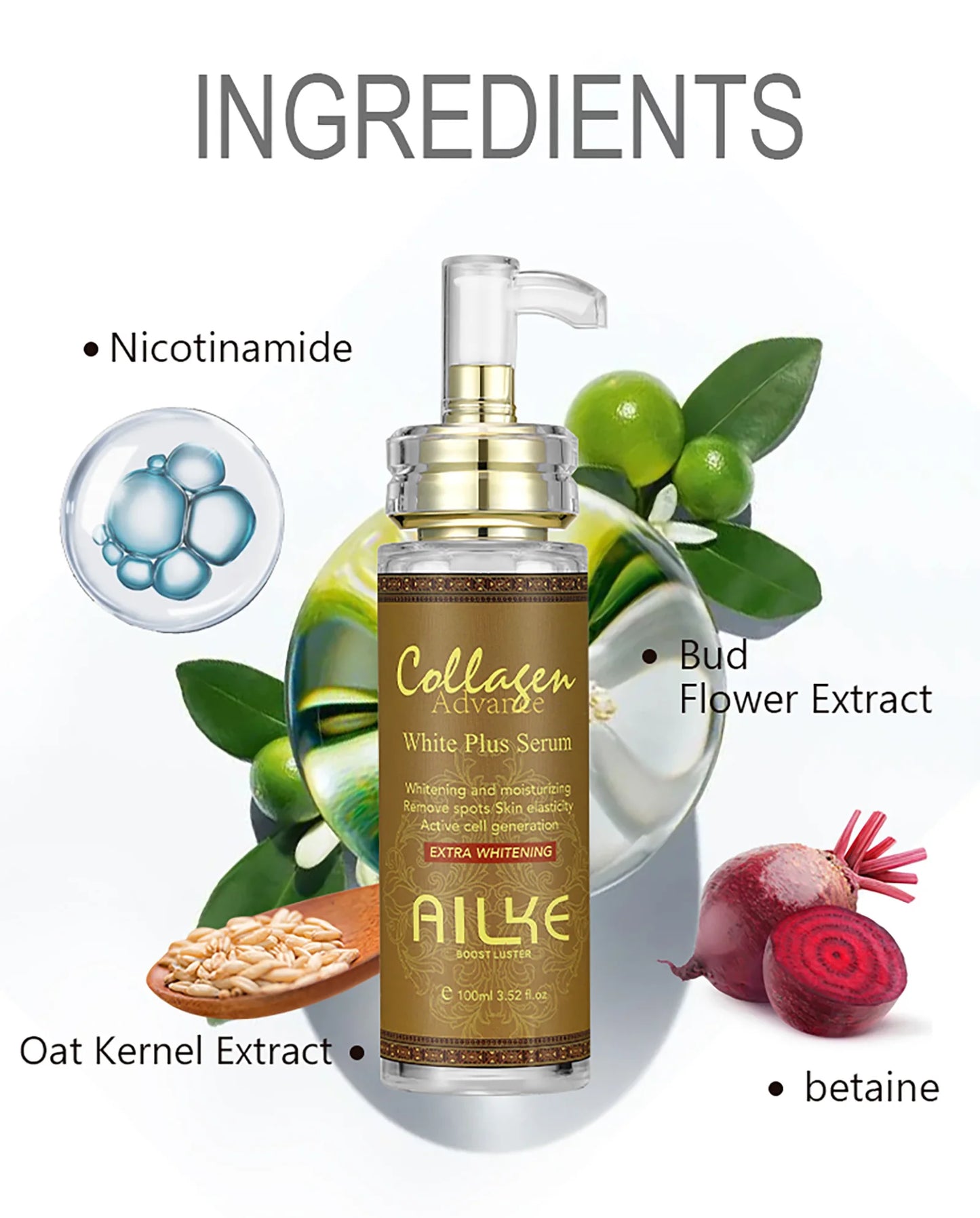 Collagen whitening essence, used for facial and body moisturizing, brightening skin, radiant skin, even black spots, age spots,