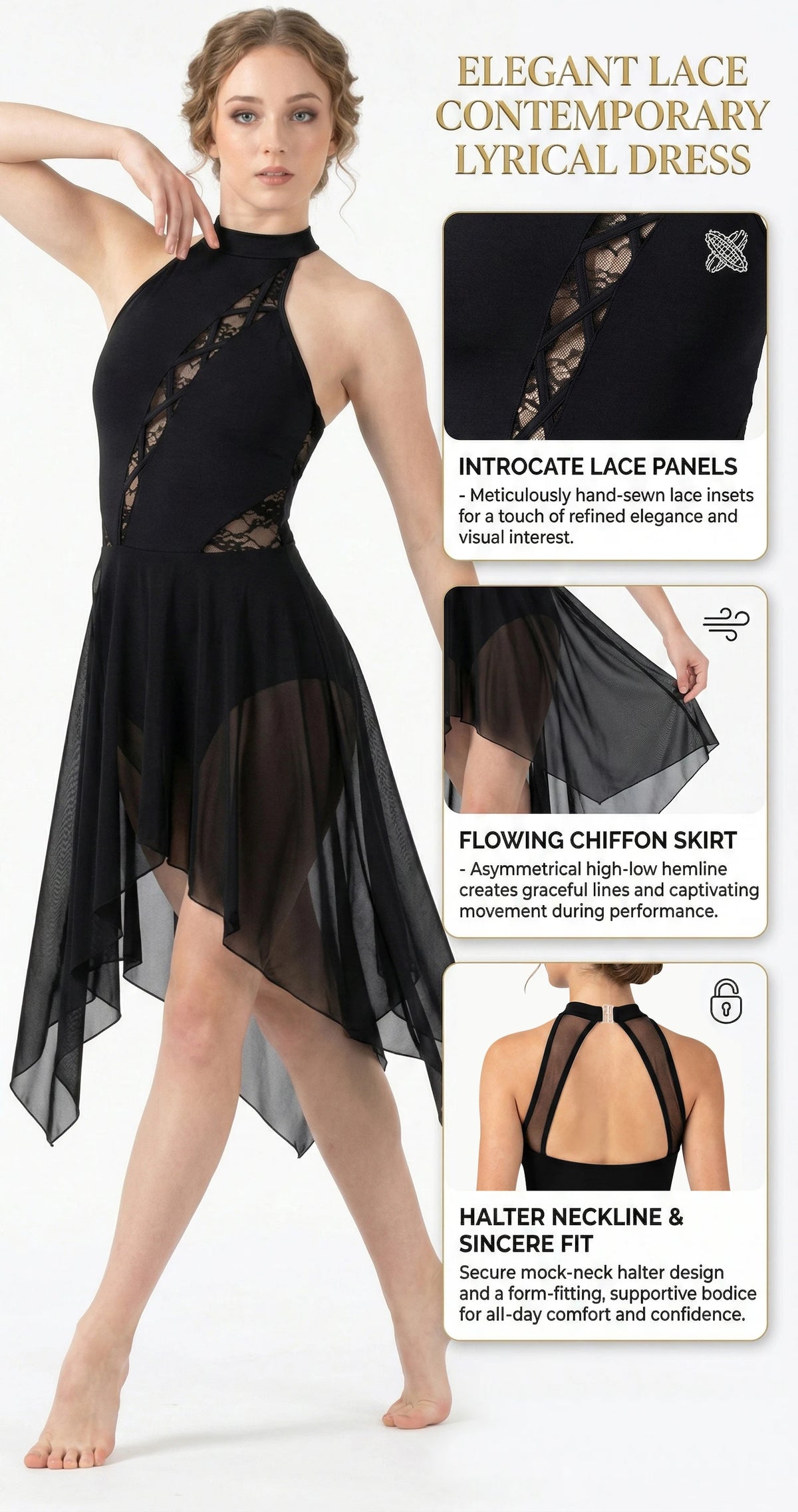 Women's lace flower lyrical dance dress