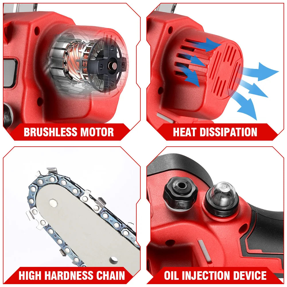 ONEVAN 4500W 8 Inch Brushless Electric Saw Chainsaw With Oil Spray Rechargeable 45000RPM Woodworking Tool For Makita Battery Pin