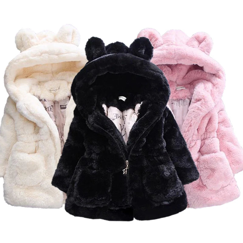Girls Faux Fur Hooded Parka - Thick Warm Winter Coat for Toddlers