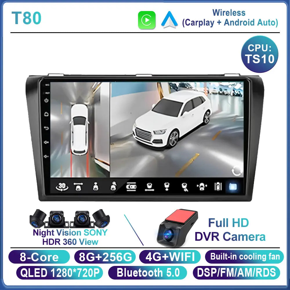 Car Stereo with Apple CarPlay & Android Auto, Compatible with Mazda 3 (2004-2009)