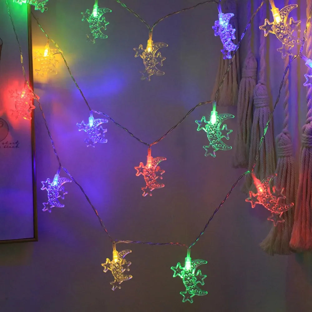 1pc Three Stars Moon String Lights - 59.06/118in LED Fairy Lights for Ramadan, Home Decor, Bedroom, Party, Islamic Festival
