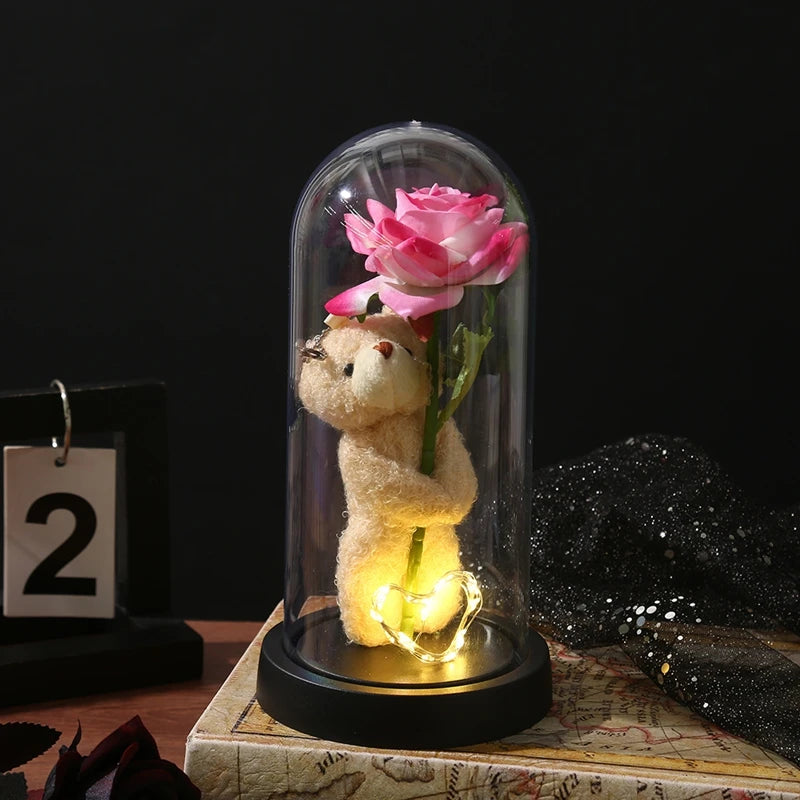 Artificial Rose Flowers Eternal Rose LED Light Foil Flower in Glass Cover Simulation Rose Flower Christmas Teachers' Day Gifts