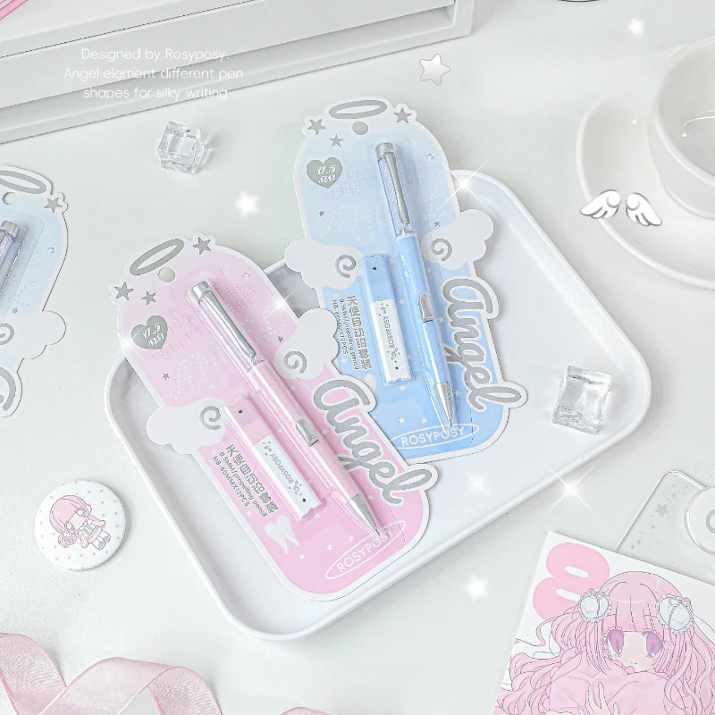 Angel Automatic Pencil Set 0.5HB Glitter Crystal Mechanical Pencil Push Button Cute Student Writing Tools Kawaii School Supplies