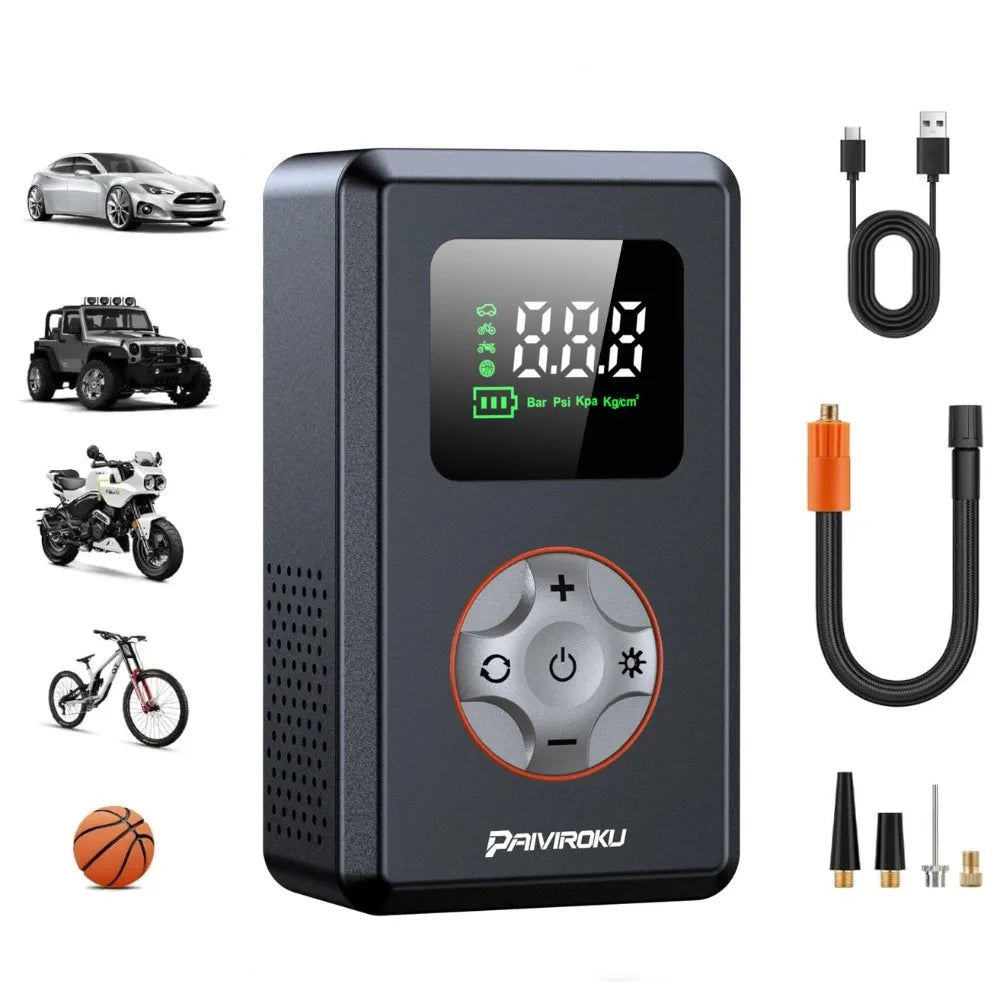 Tire Inflator Portable Air Compressor 150 PSI Cordless Mini Bike Tire Pump, Air Pump for Car with Pressure Gauge, LED Light