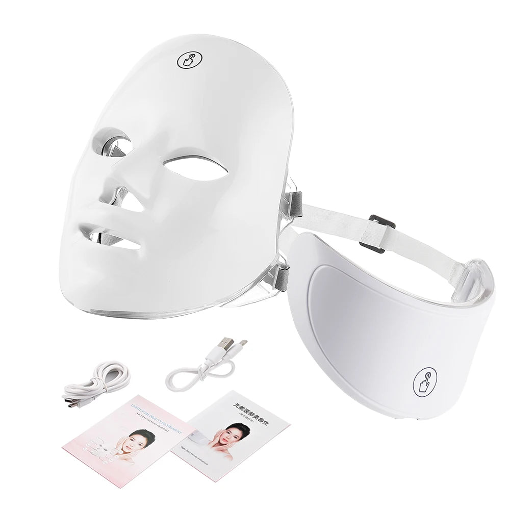 Face and Neck Beauty Machine LED Facial Mask Photon Neck Mask with 7 Colors Skin Care Massager, women