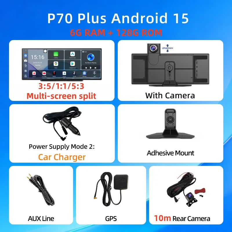 Imagebon P70Plus 11.4" Android 15 Dash Cam with CarPlay & Android Auto