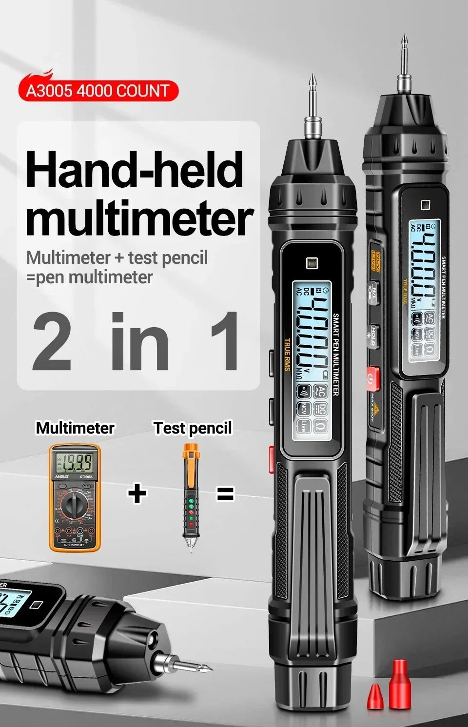 A3005+B20 Digital Multimeter Professional Insulated Voltage Test Pen Non-Contact AC/DC VoltageTester Double Head Screwdriver