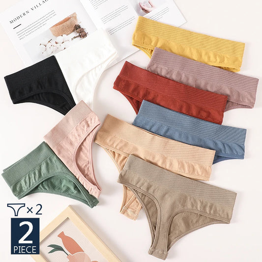 2PCS Seamless G-String Thongs Women High Waist Comfort Underwear