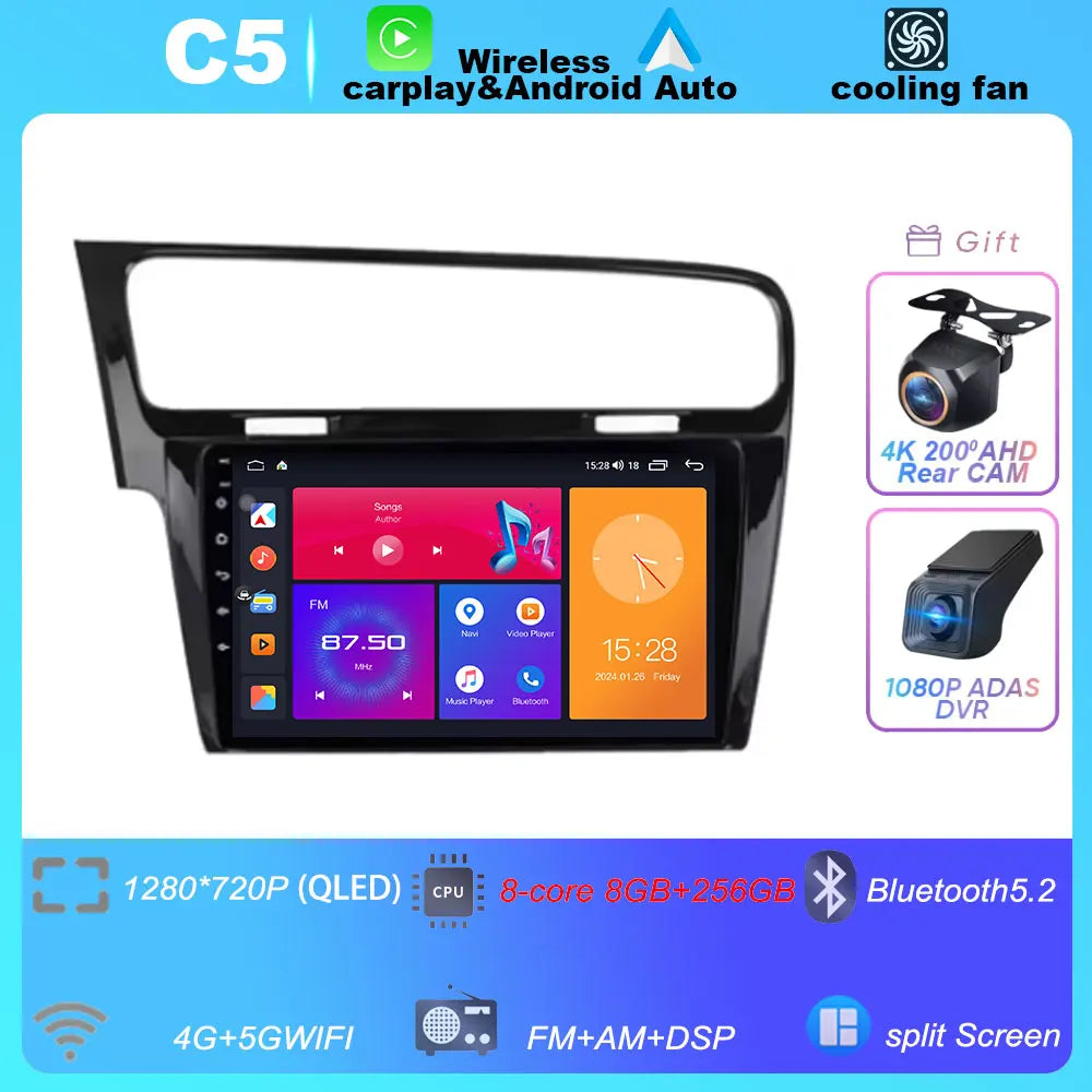 10" For Volkswagen VW Golf 7 MK7 GTI 2013-2017 Android 16 Carplay Car Radio Multimedia 8 CORE IPS QLED Navigation GPS 5G WIFI BT