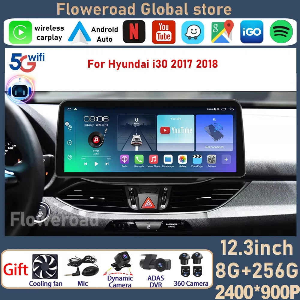 12.3" Car Stereo with Apple CarPlay & Android Auto, Compatible with Hyundai i30 (2017-2020)