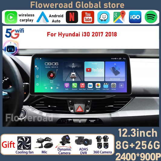 12.3" Car Stereo with Apple CarPlay & Android Auto, Compatible with Hyundai i30 (2017-2020)