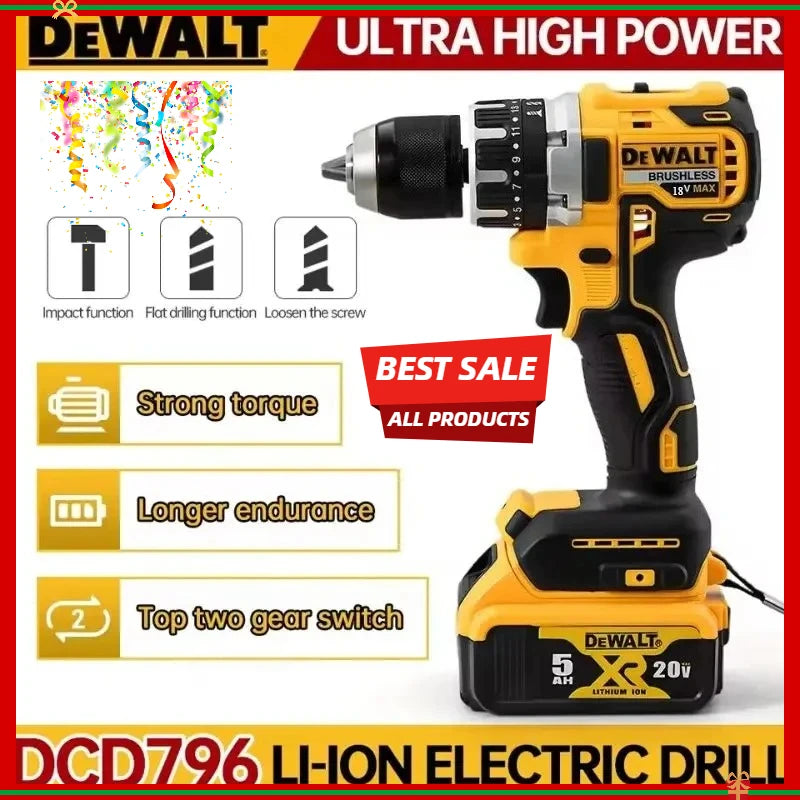 Dewalt DCD796 13mm Brushless Impact Electric Drill Multifunctional Cordless Screwdriver Rechargeable 20V Battery Power Tools