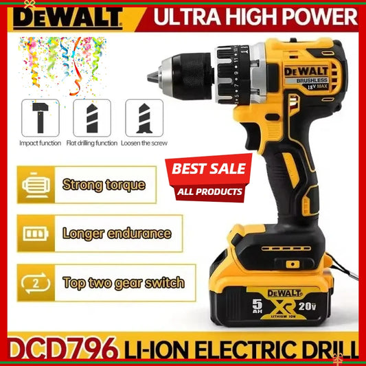 Dewalt DCD796 13mm Brushless Impact Electric Drill Multifunctional Cordless Screwdriver Rechargeable 20V Battery Power Tools
