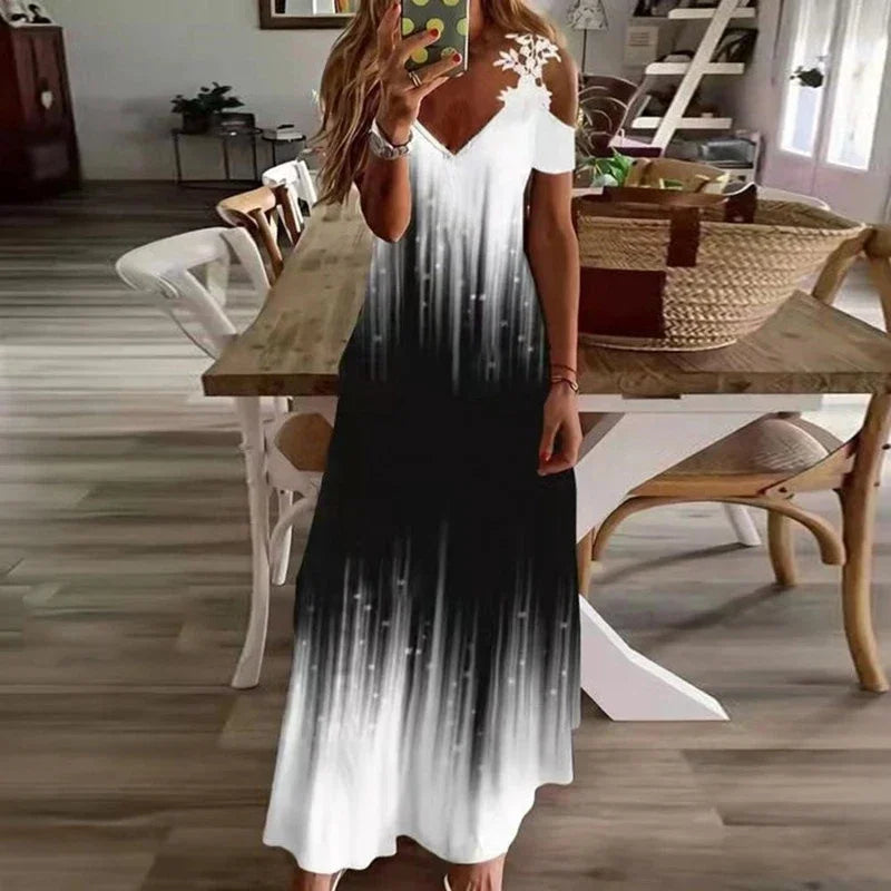 Women's Lace Maxi Dress - Sleeveless Suspender, Printed Summer