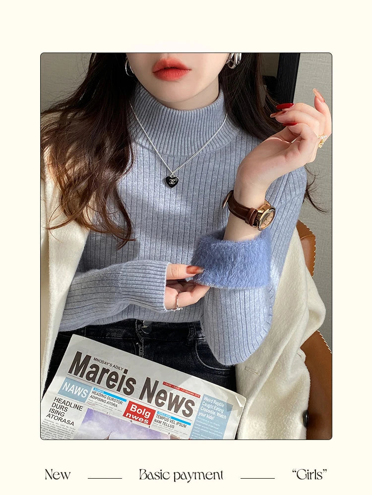 Women's thermal turtleneck top, velvet-lined — view 15 of 20