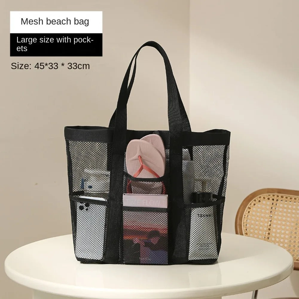 Hot Sale Large Capacity Mesh Wash Bag Large Capacity Shopping Bag Totes Shoulder Bag Foldable Portable Beach Handbags