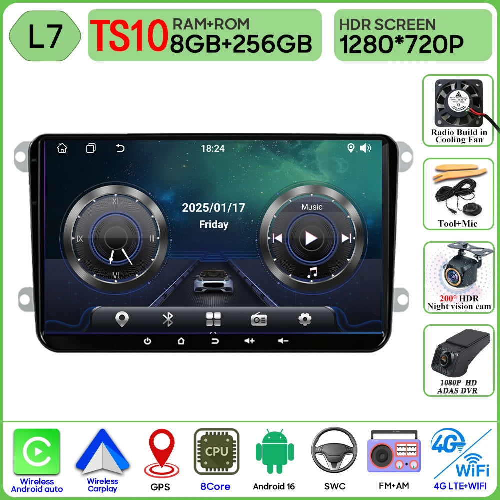 9" Android Car Stereo for VW T5, Jetta, Passat B6, Golf MK6, Tiguan, Touran, Scirocco & Skoda Rapid, Octavia, Seat Leon — CarPlay, GPS