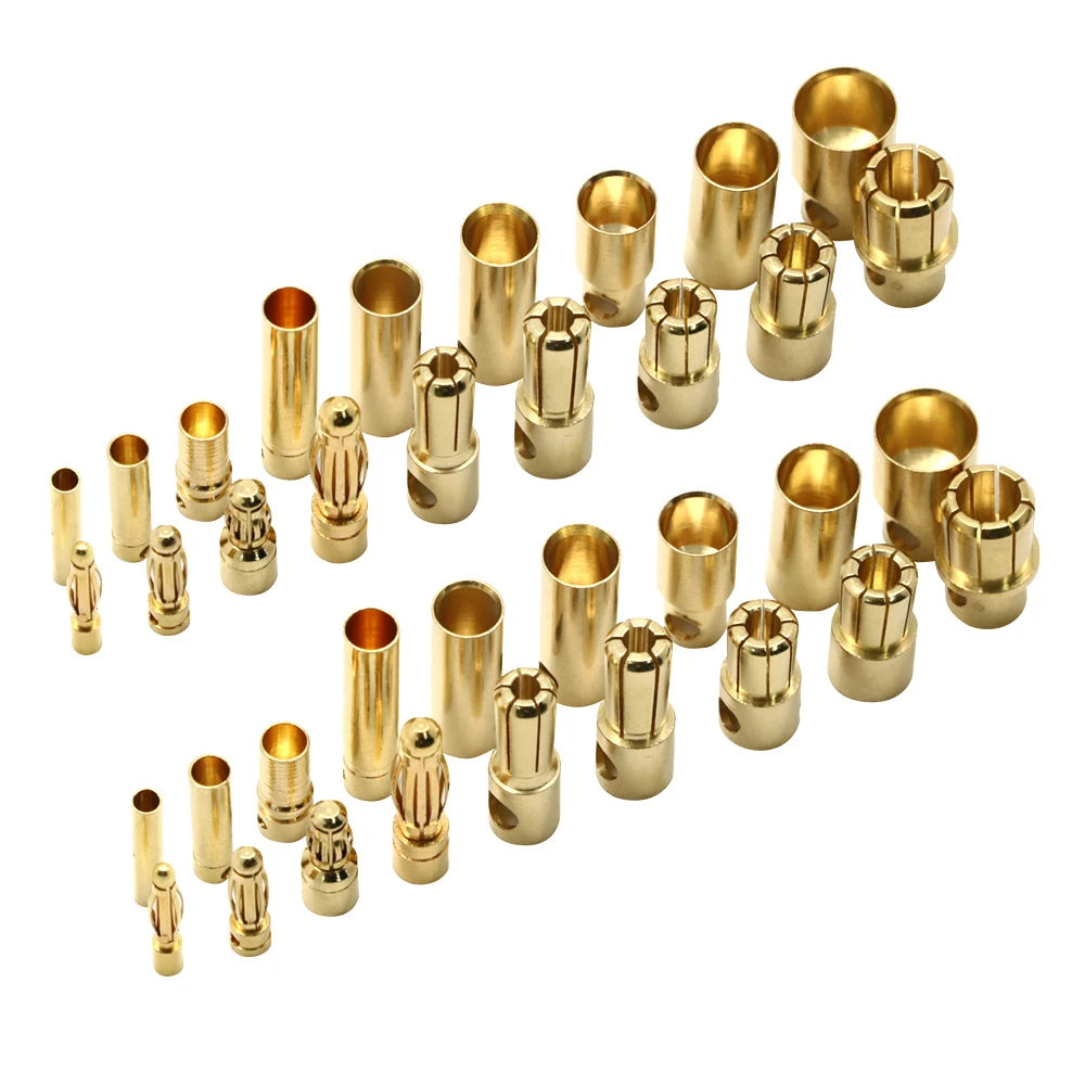 10pair/lot 2.0/3.0/3.5/4.0/5/5.5/6/6.5/8mm Gold Bullet Banana Connectors Plug For Lipo Battery RC ESC Motor DIY Accessories Toy