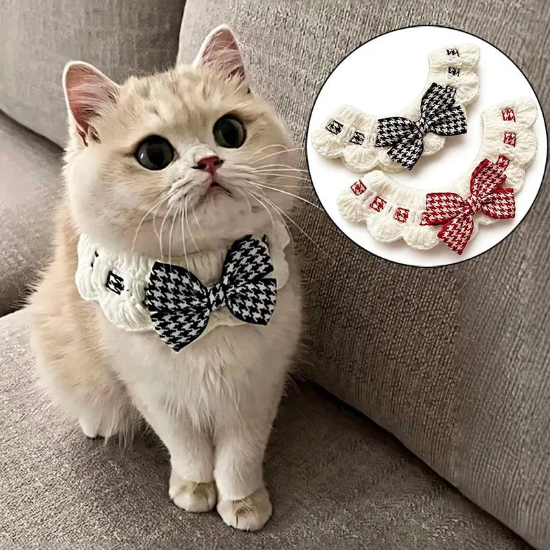 Cute Cat Collar Wool Crocheted Cats Bowtie Collar Bow Tie Pet Bib for Cats Kitten and Small Dogs Puppies Tie Accessories