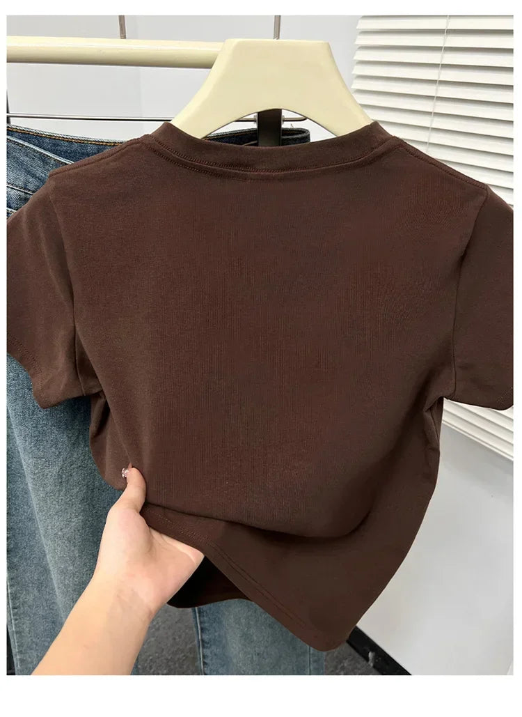 Women's Solid Short Sleeve Tee — Casual Y2K Top