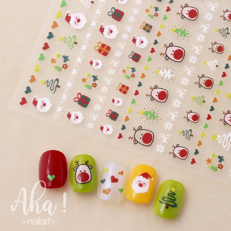 1pcs 5D Embossed Snowflakes/Snowman/Santa Claus/Reindeer Nail Art Stickers Self-Adhesive Cute Christmas Nail Art Decals 8*10CM