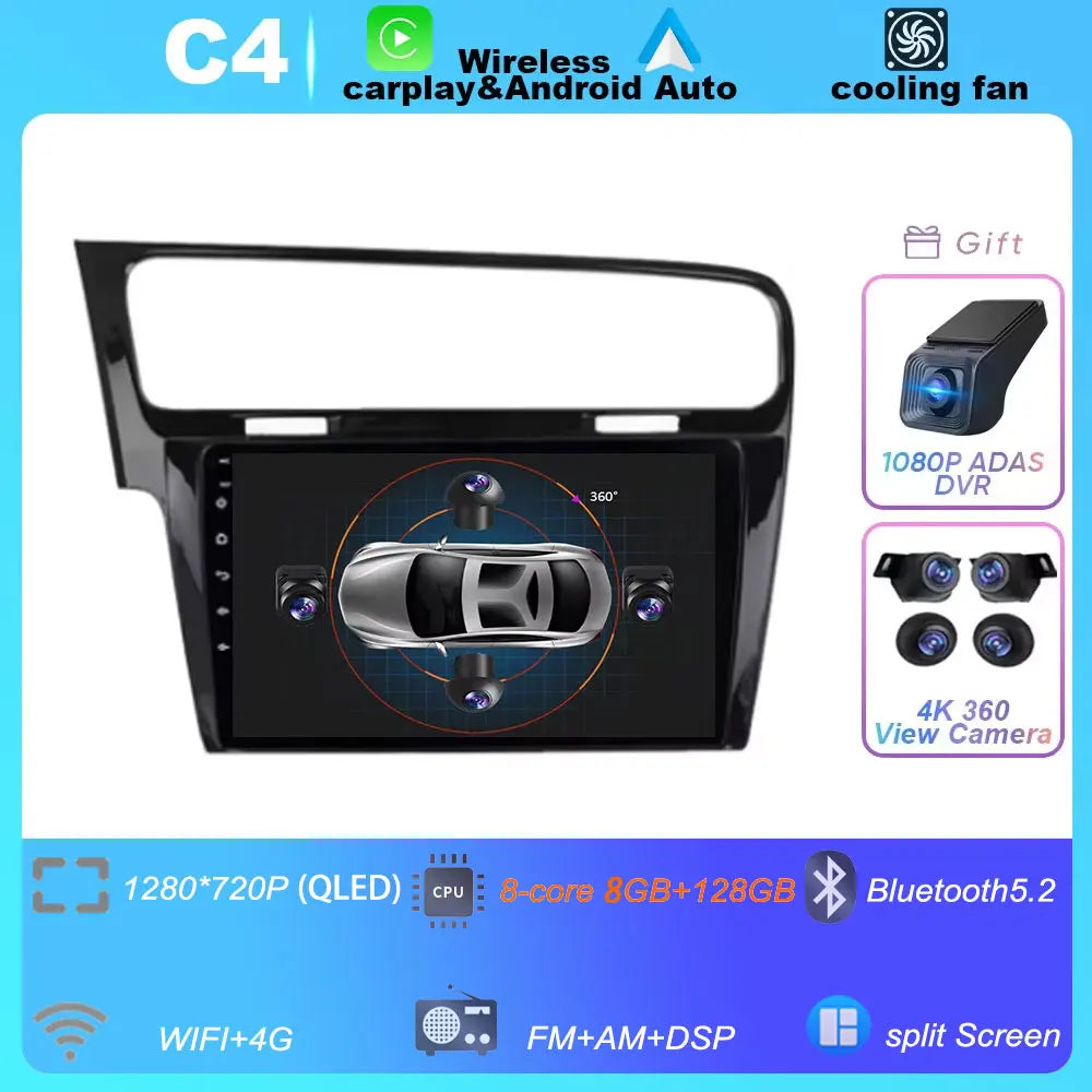 10" For Volkswagen VW Golf 7 MK7 GTI 2013-2017 Android 16 Carplay Car Radio Multimedia 8 CORE IPS QLED Navigation GPS 5G WIFI BT
