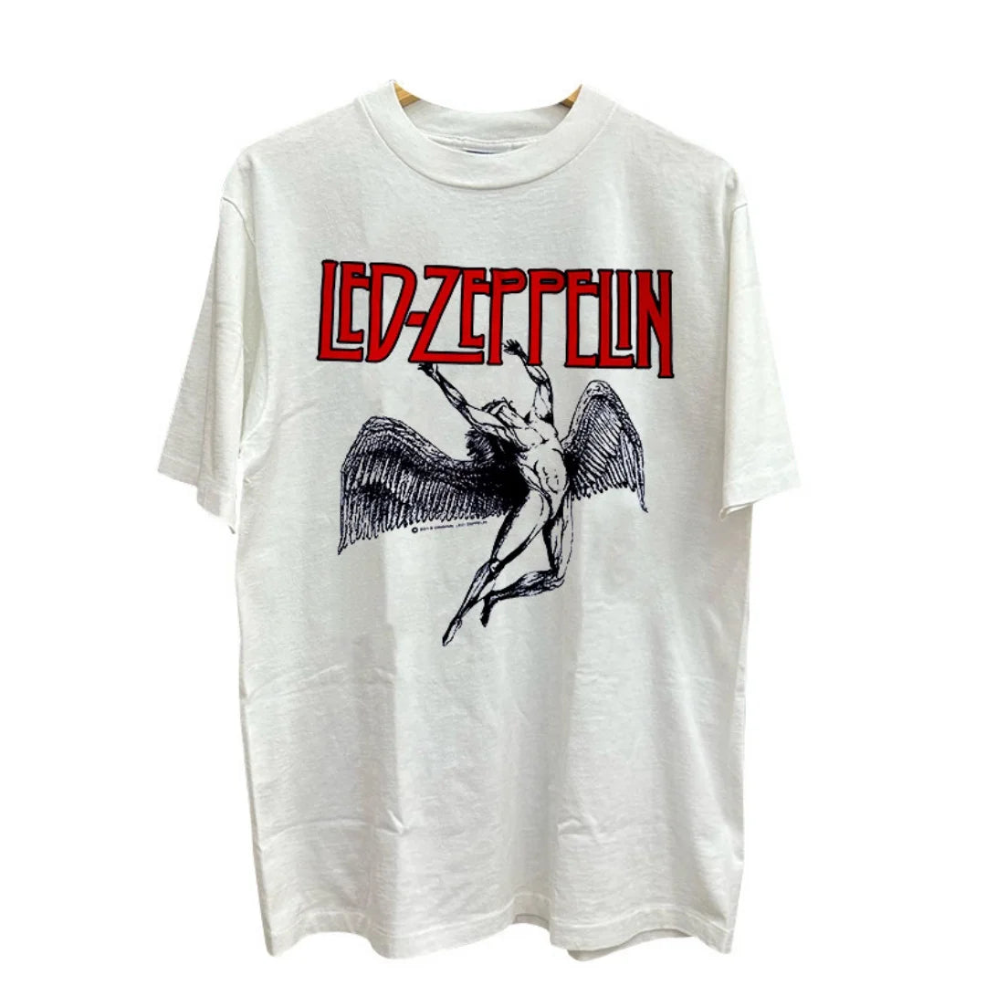 2026 Led Zeppelin Rock band short-sleeved T-shirt Fashion Sports Pure cotton Men's T-Shirt Children's Clothing Tee Y2k Woman