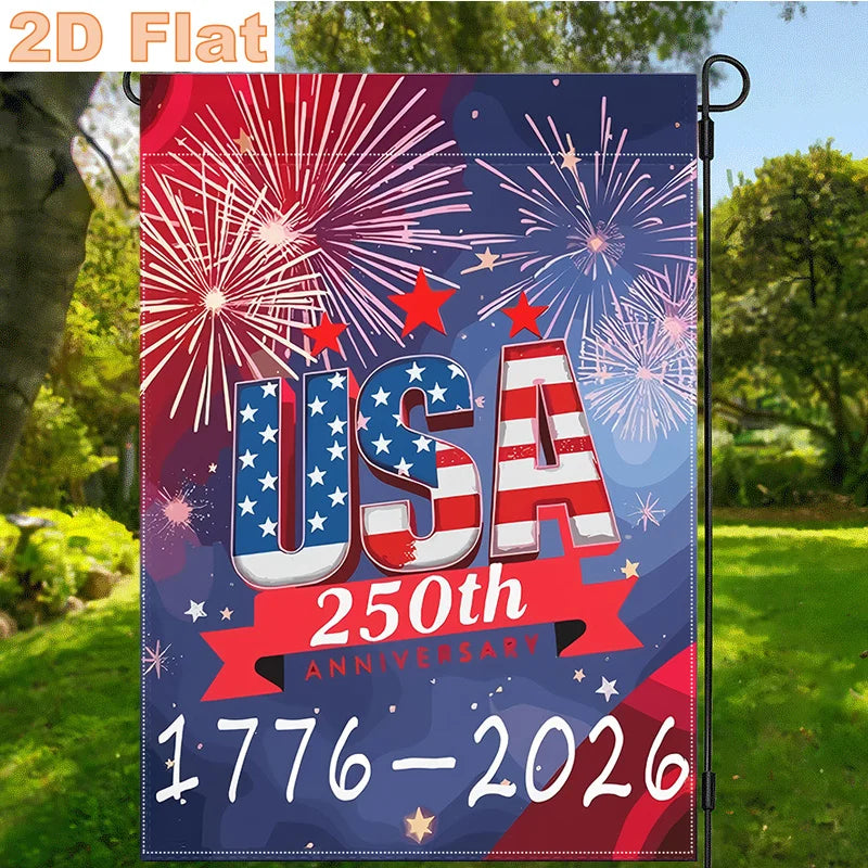 2D Flat 1pc USA 250th Cross Garden Flag, 12x18 Inch Double Sided Patriotic 4th of July Memorial Day Yard Decor