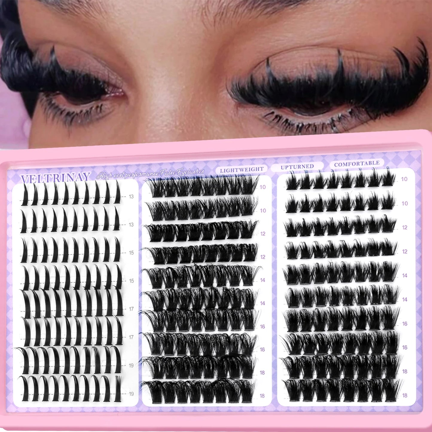 VELTRINAY Fluffy Lash Clusters Manga Lashes Spikes Lashes Mixed Lash Tray Natural Faux Mink Lashes Eyelashes Extension Makeup