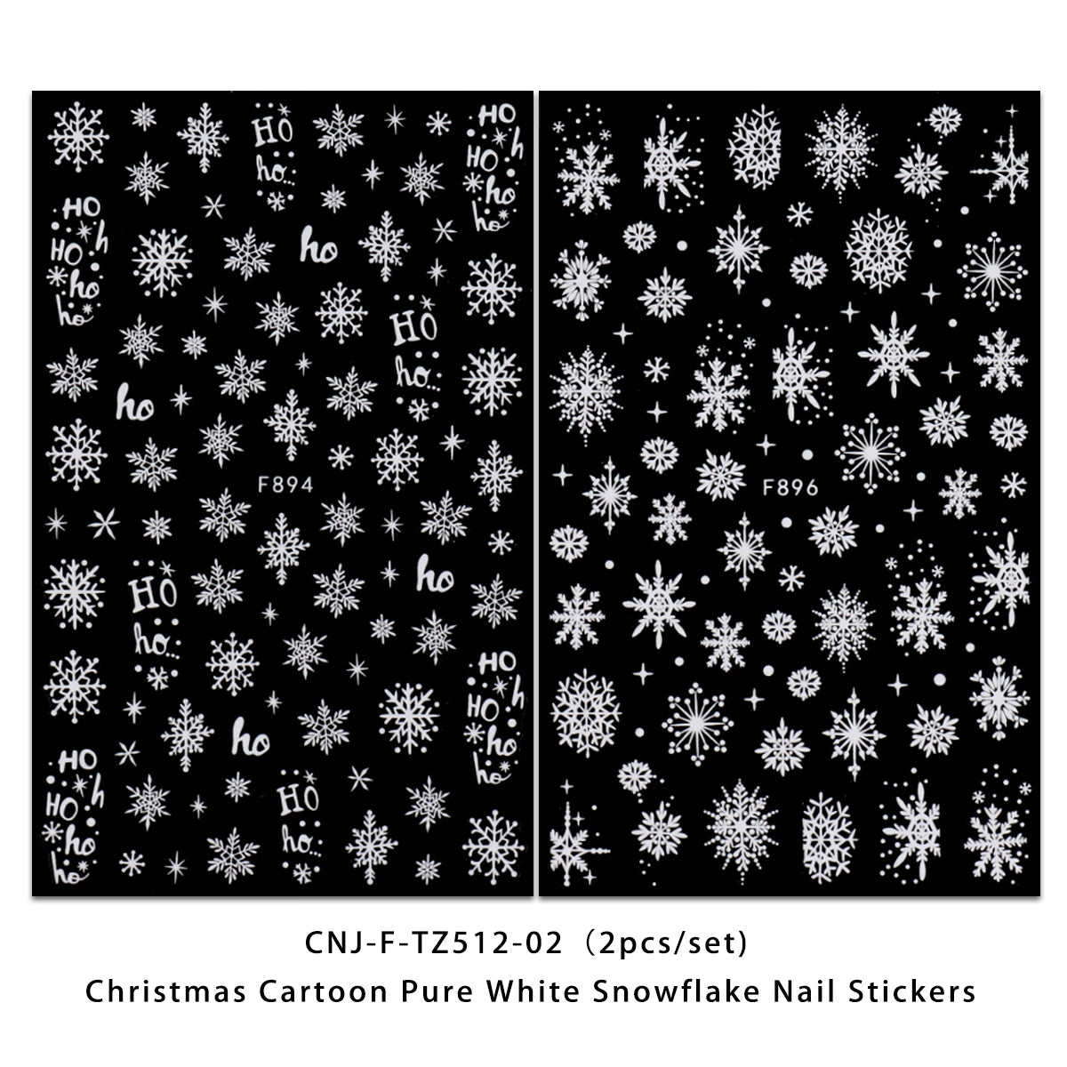 2PCS Christmas white snowflake nail stickers, easy to apply for nail decoration DIY, gifts, party and wedding makeup styling