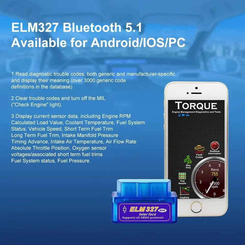 Mini ELM327 Bluetooth OBD2 Diagnostic Scanner (V1.5)