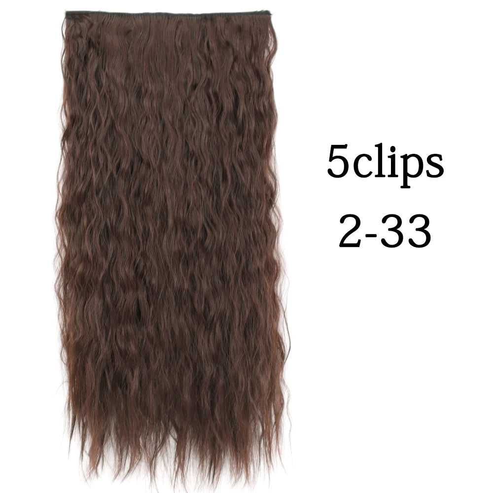 Synthetic 5 Clip In Hair Extensions Long Curly Hairstyle Hairpiece Natural Brown Black 80cm Heat Resistant  Fake Hair For Women