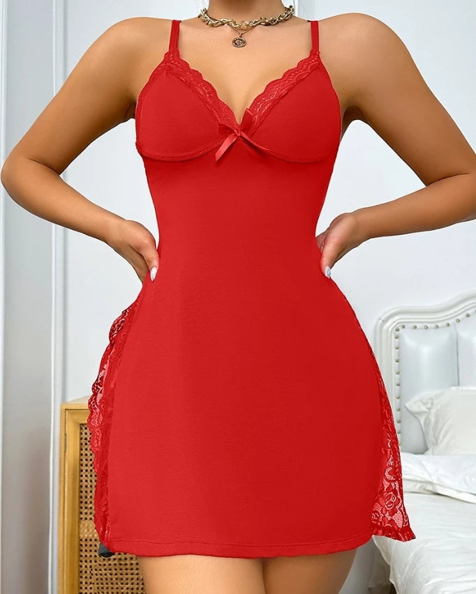 Womens Dresses 2026 Summer Plaid Print Crisscross Backless Sleep Dress Contrast Lace Plunge Sleeveless Nightgown Sleepwear