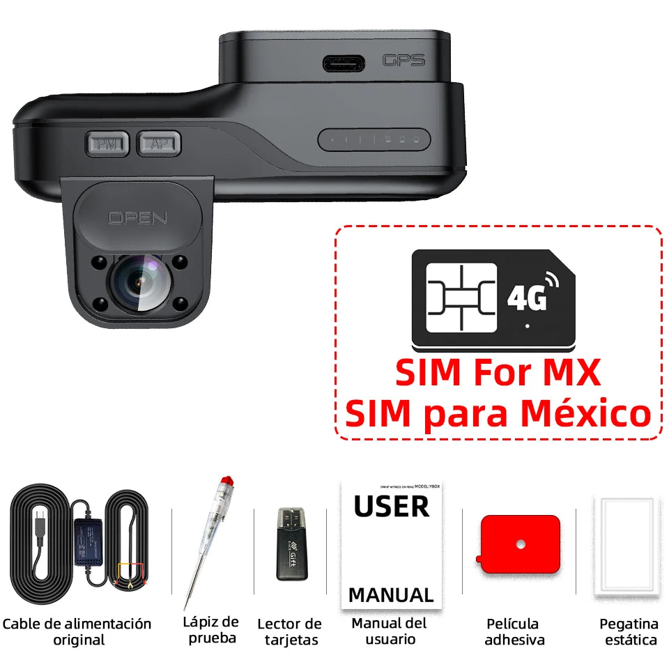 E-ACE 4G LTE Dash Cam Car Black Box Front and Inside Lens GPS Remote Live-View Infrared Night Vision Car Safety Video Recorder